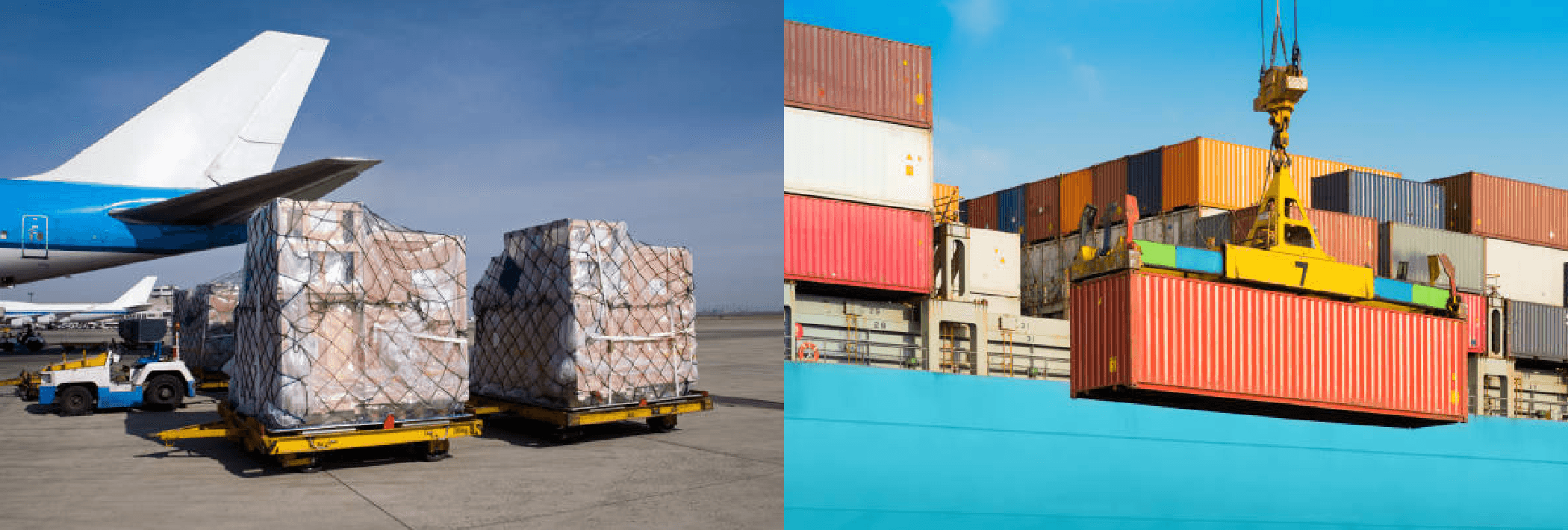 An air freight pallet and a sea freight container